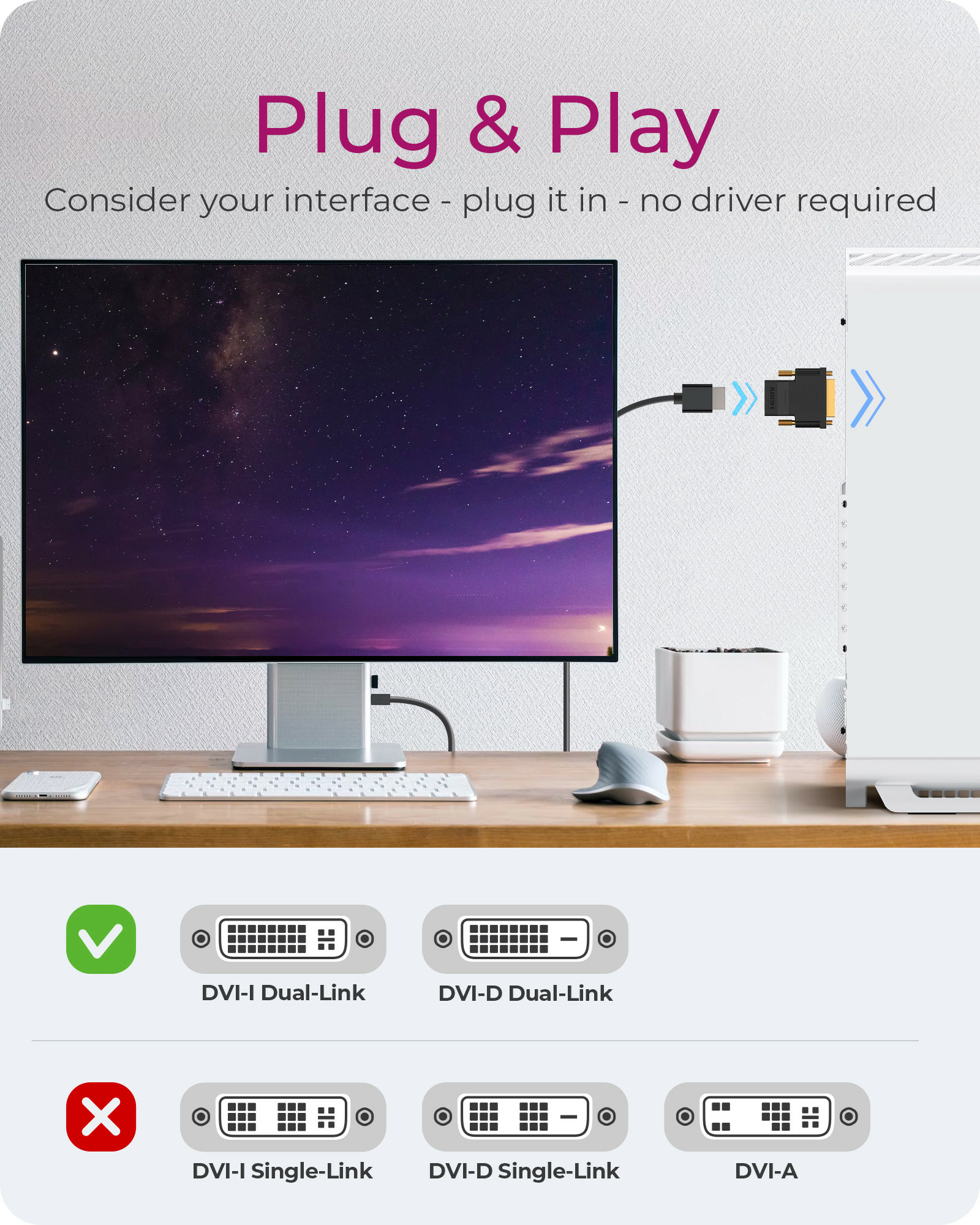 Resim ICY BOX IB-AC552 DVI-D Erkek - HDMI Tip A Dişi Adaptör