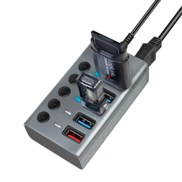 LogiLink UA0386 interface hub USB 3.2 Gen 1 (3.1 Gen 1) Type-B 5000 Mbit/s Grey – image 7