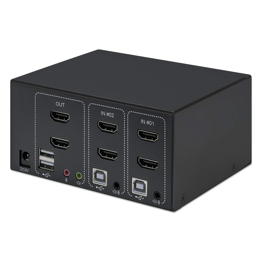 Manhattan HDMI KVM Switch 2-Port, 4K@30Hz, USB-A/3.5mm Audio/Mic Connections, Cables included, Audio Support, Control 2x computers from one pc/mouse/screen, USB – image 4