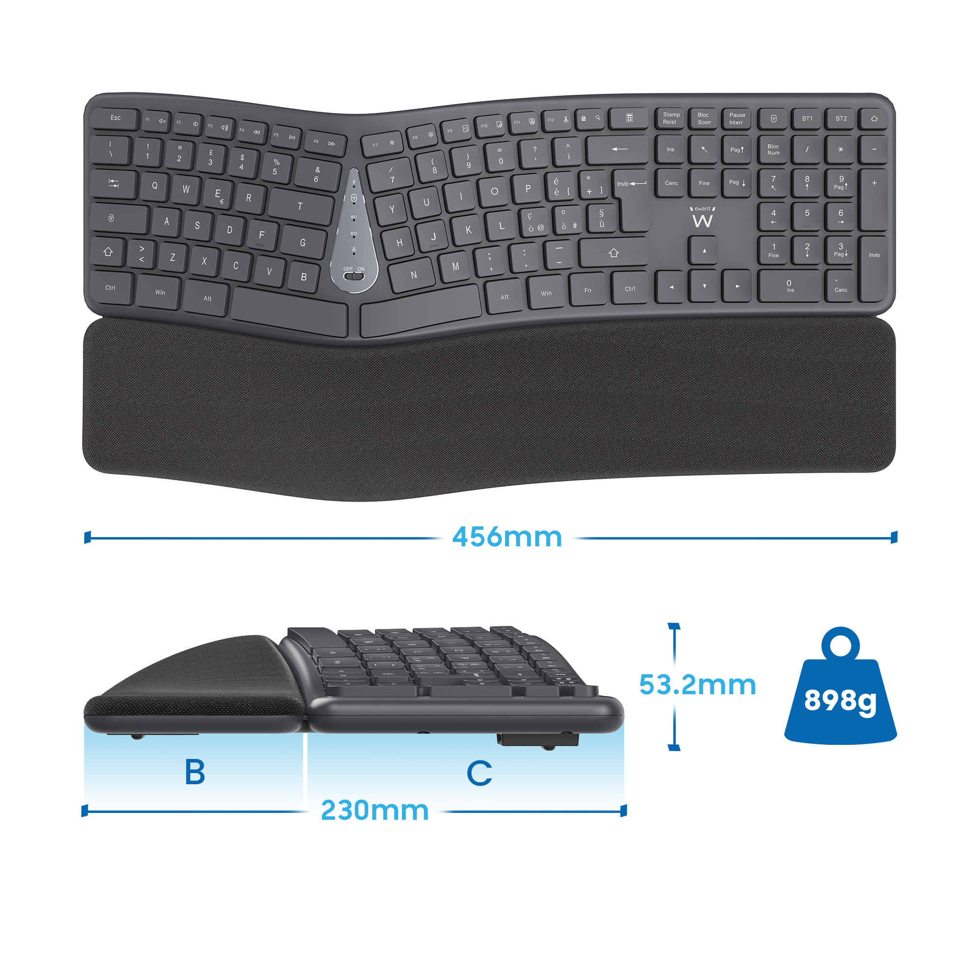 Ewent EW3288 keyboard Universal RF Wireless + Bluetooth QWERTY Italian Black – image 2