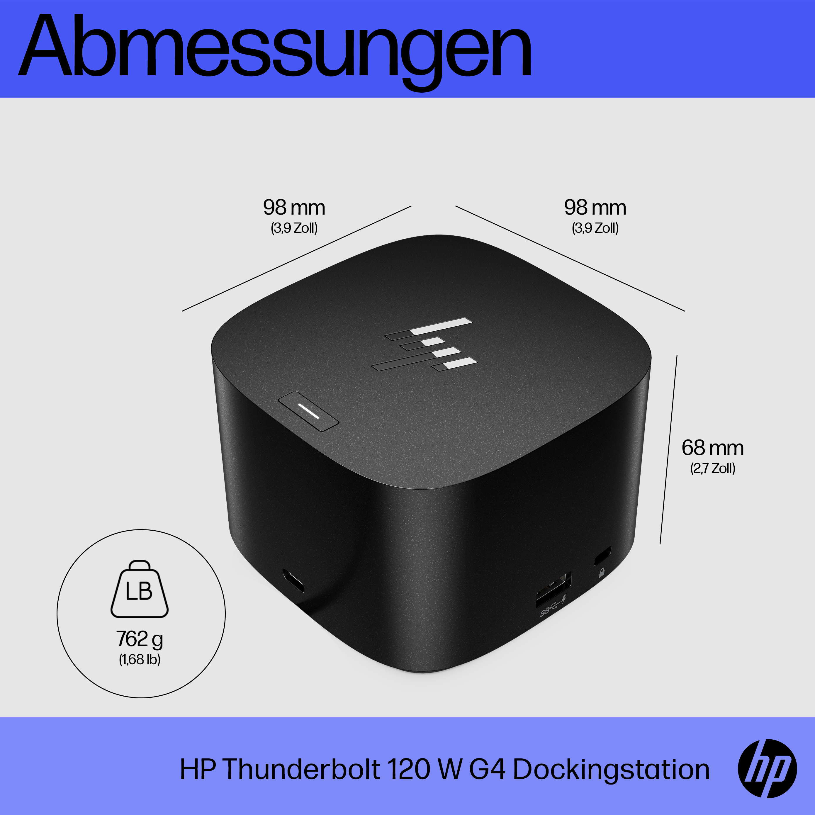 HP Thunderbolt Dock 120W G4. Connectivity technology: Wired, Host interface: Thunderbolt 4. Product colour: Black, Cable l
