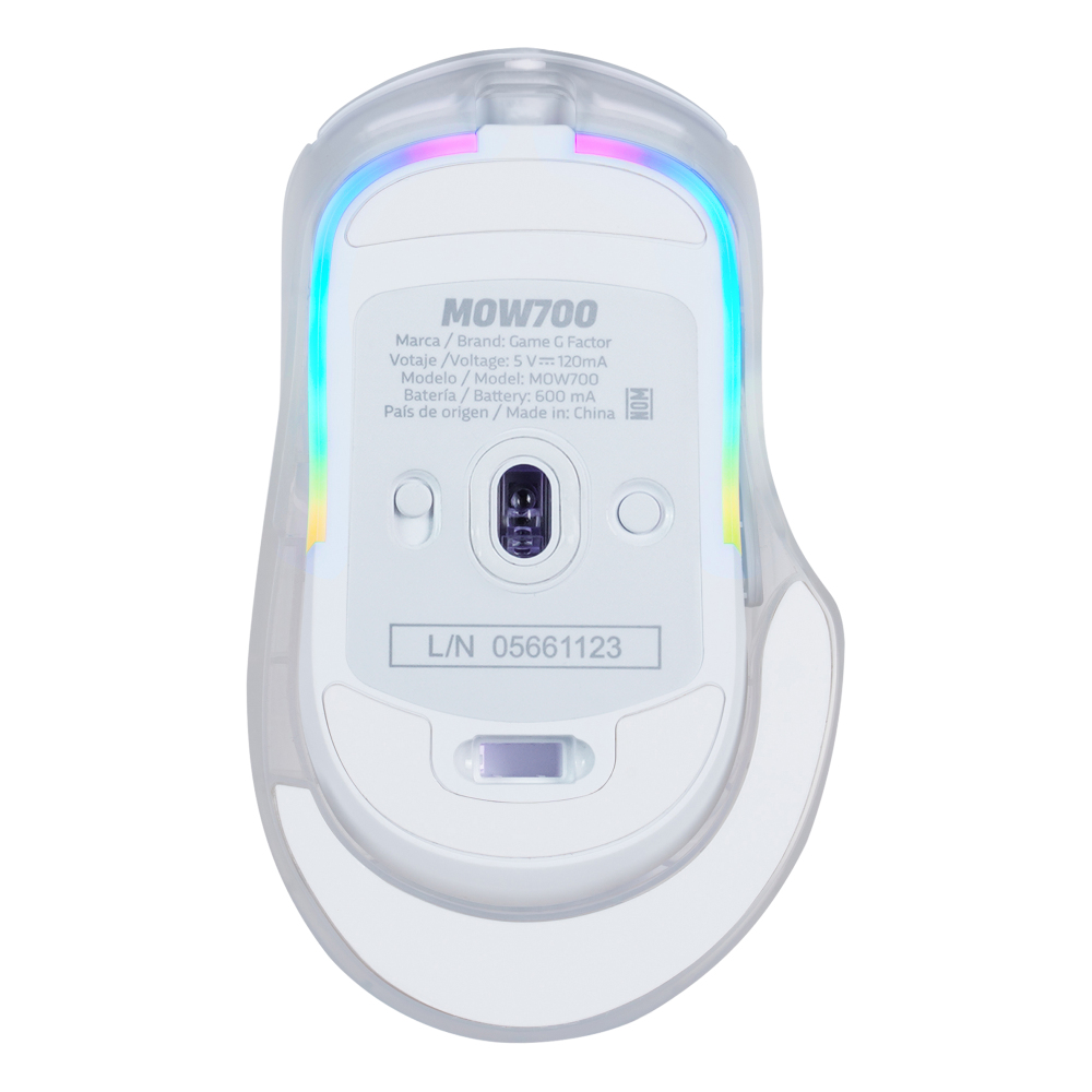 Mouse Gamer Game Factor MOW700 - Inalámbrico - RGB - Blanco - MOW700-WH