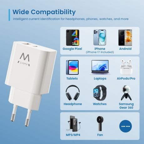 Ewent 20W GaN Fast USB-C PD and USB-A QC Charger, Compact Design – image 6