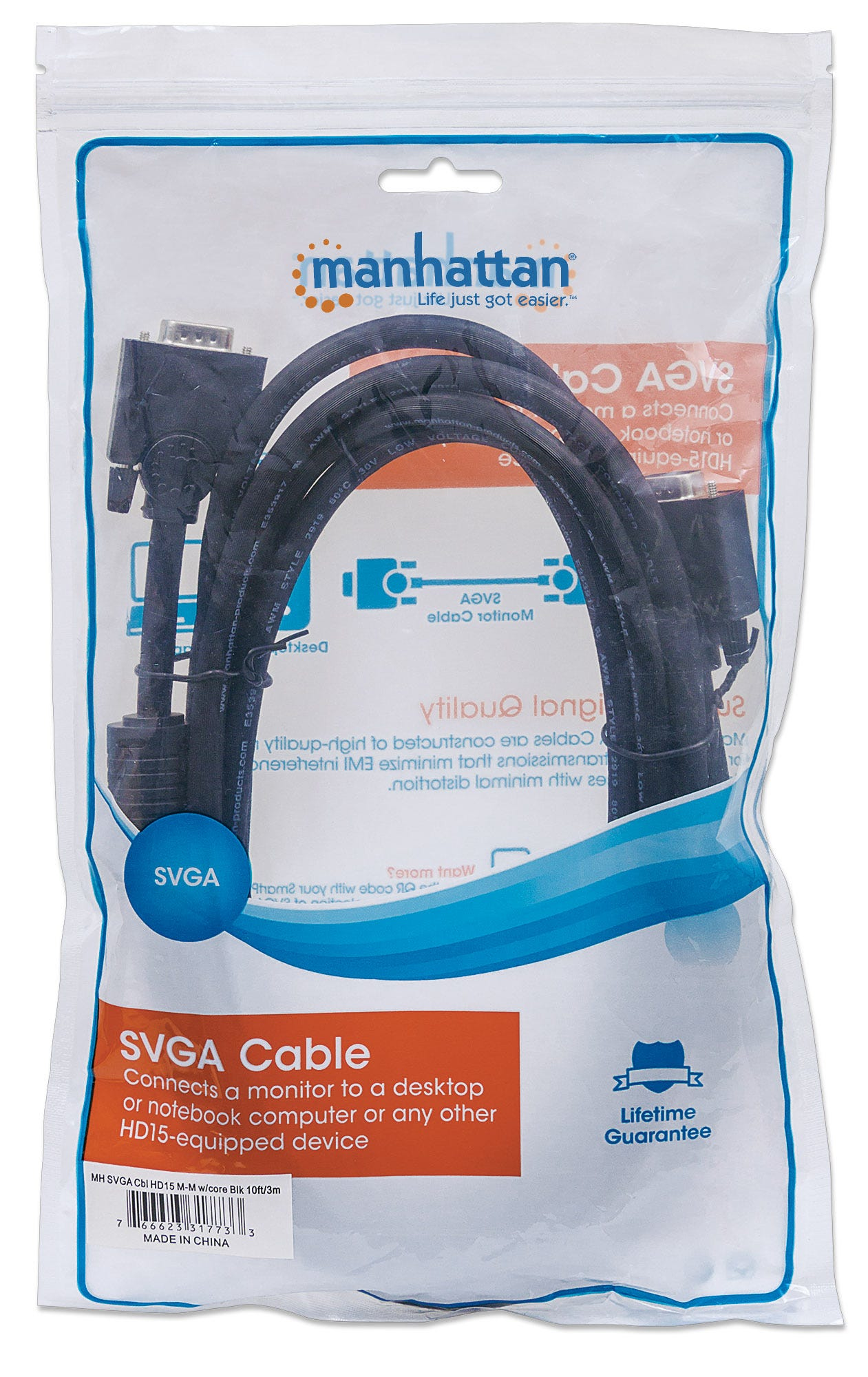 MANHATTAN SVGA Kabel HD15 St/St  3.0m  Ferritkern   schwarz