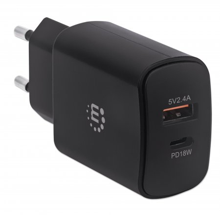 Manhattan Wall/Power Mobile Device Charger (Euro 2-pin), USB-C & USB-A ports, USB-C up to – image 2