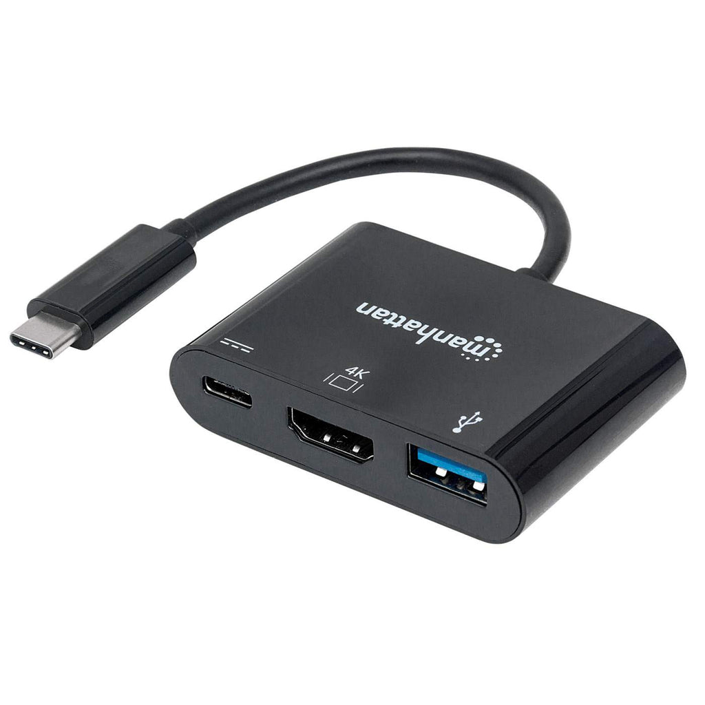 Manhattan USB-C Dock/Hub, Ports (x3): HDMI, USB-A and USB-C, 5 Gbps (USB 3.2 Gen1 aka USB 3.0), With Power Delivery (60W) to USB-C Port (Note additional USB-C w