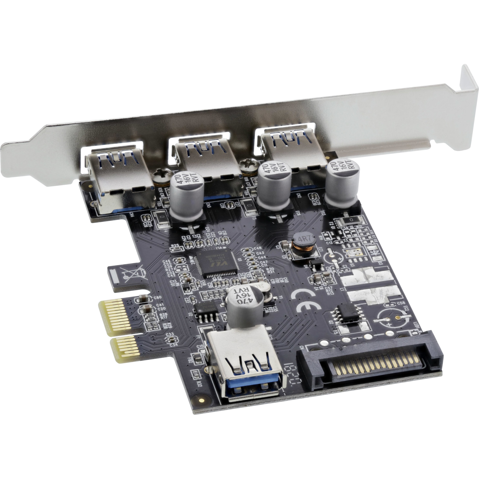 InLine 3+1ports USB 3.0 host controller, PCIe, with SATA power and LP bracket – image 2