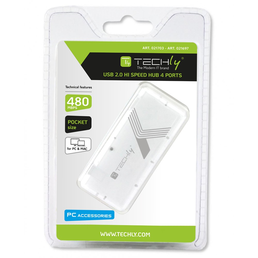 Techly Mini Hi Speed USB Hub 4 Ports White IUSB2-HUB4-WHTY – image 2