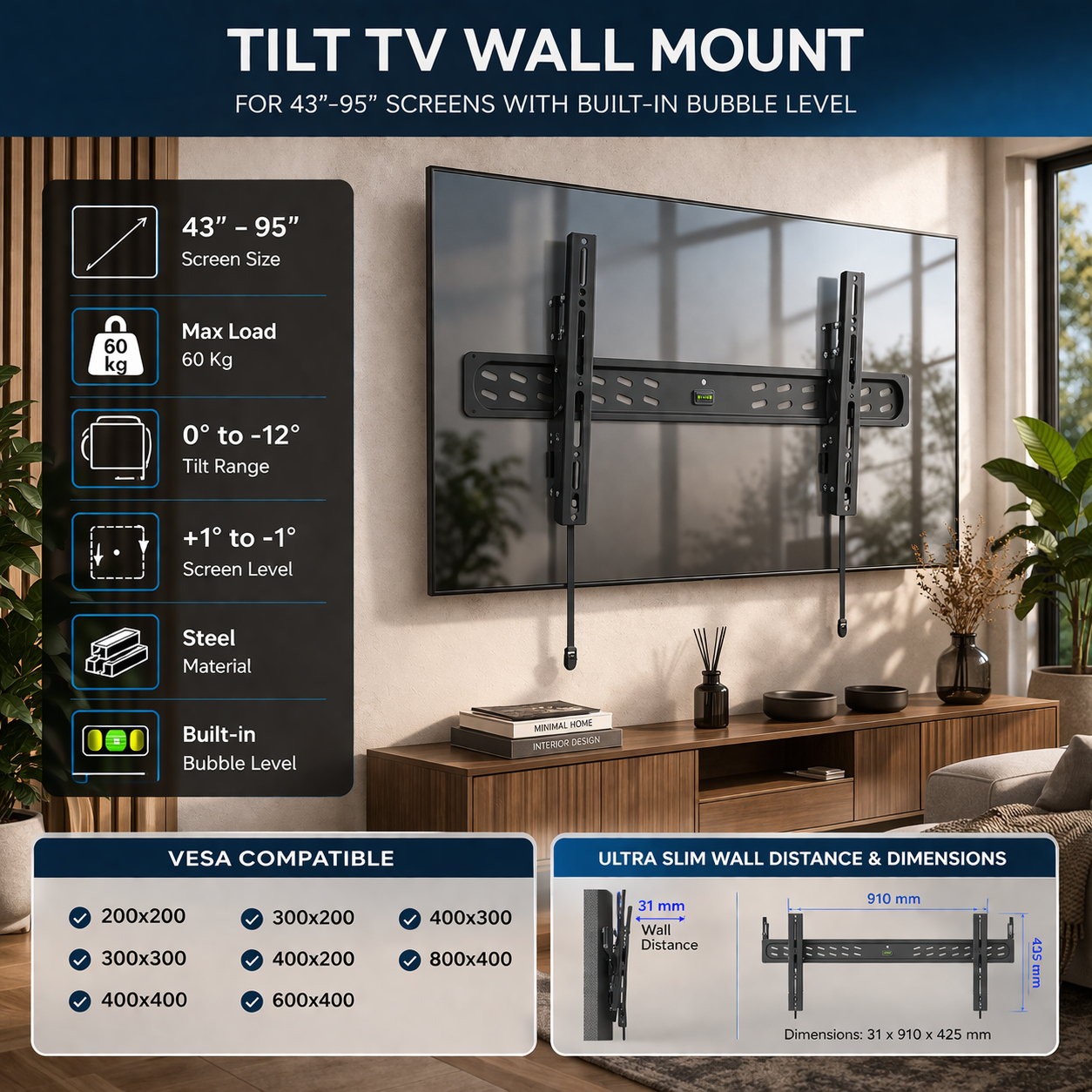 Ewent EW1611 TV mount/stand 2.41 m (95") Black – image 4