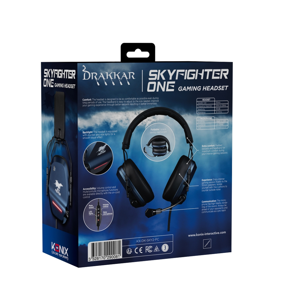 Konix Drakkar 61881118542 headphones/headset Wired Head-band Gaming Black, Blue – image 6
