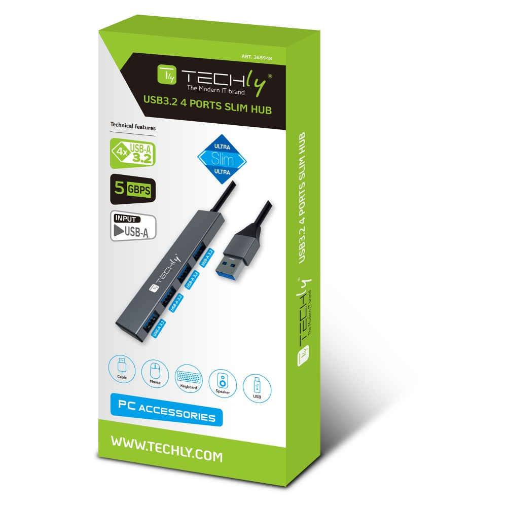 Techly IUSB32-HUB4A-4U3SL laptop dock/port replicator Wired USB 3.2 Gen 1 (3.1 Gen 1) Type-A Grey – image 2