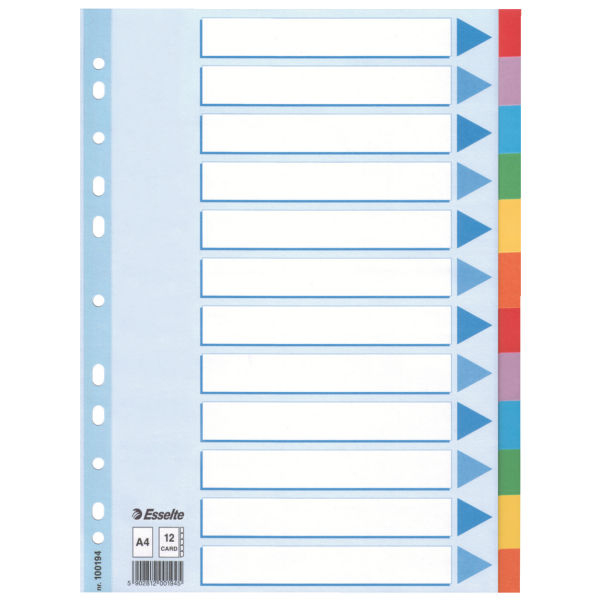 Esselte Multi-coloured Cardboard Dividers Separador en blanco con pestaña Caja de cartón