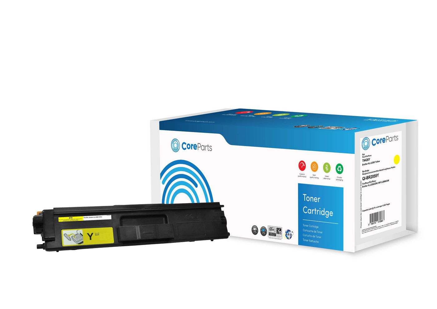 خرطوشة حبر CoreParts QI-BR2059Y صفراء متوافقة مع Brother HL-L8360، إنتاجية 6500 صفحة