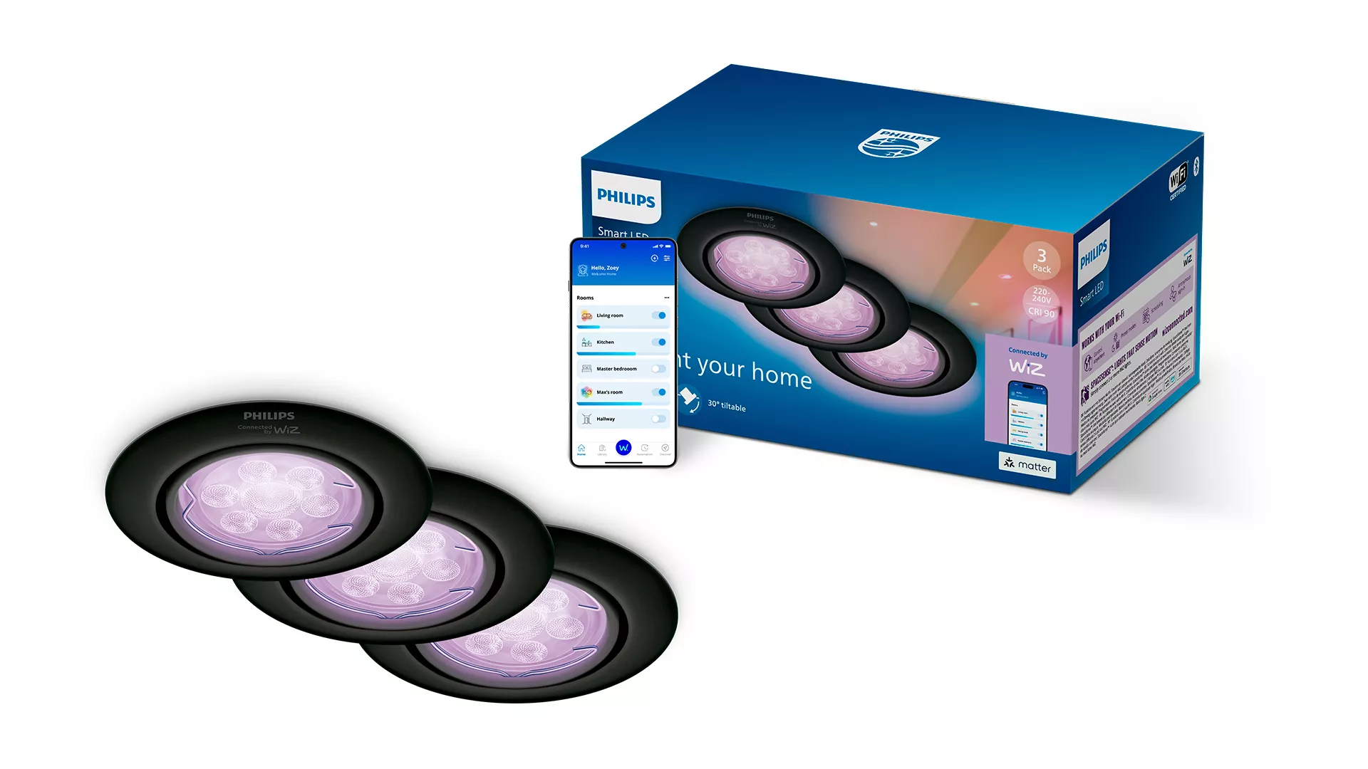 Philips by Signify Philips Smart LED GU10 Kit, Full Color, Tunable White, Black, 3-Pack – image 2