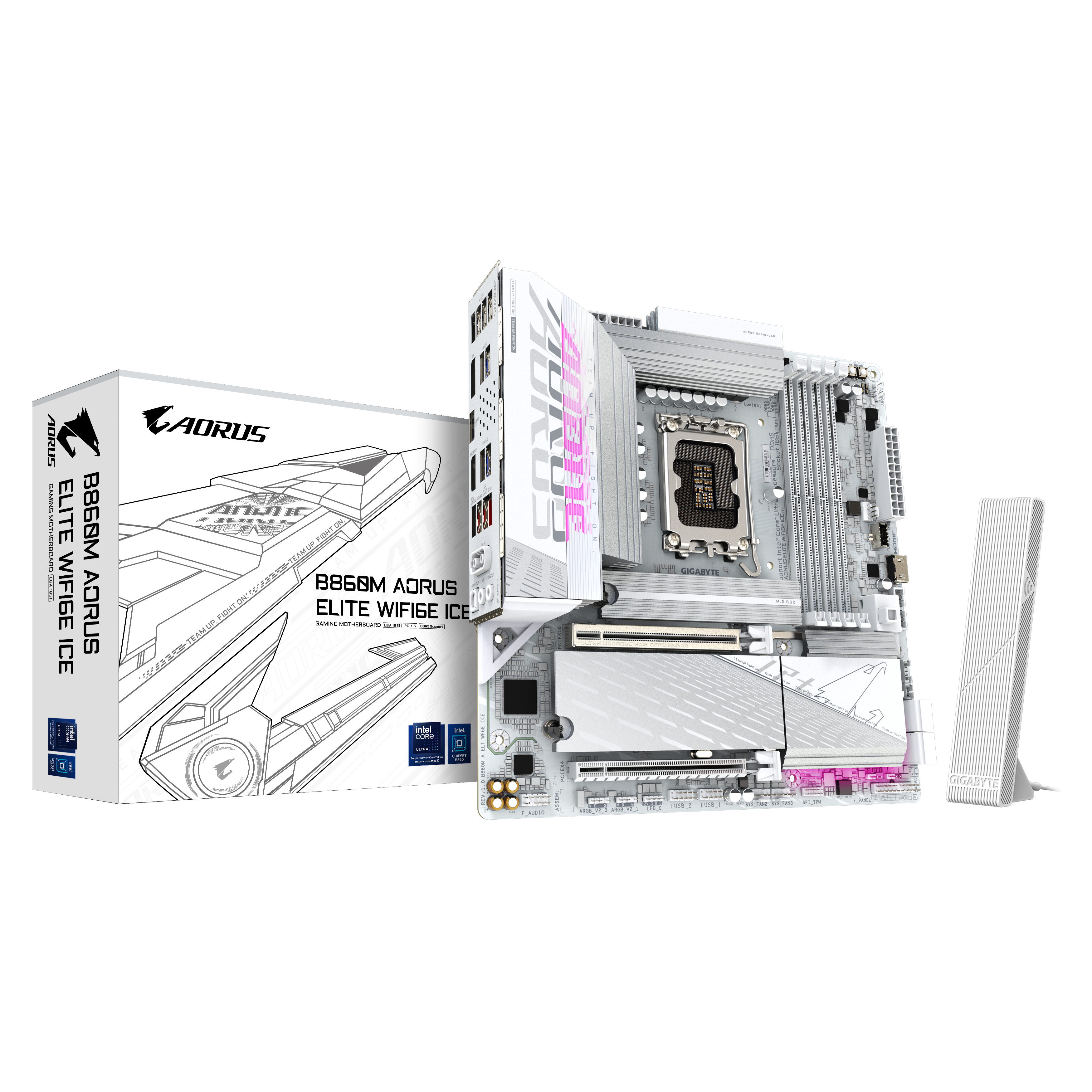 GIGABYTE B860M AORUS ELITE WF6E ICE Scheda madre - CPU Intel Core Ultra VRM a 12121 fasi fino a 9200MHz DDR5 1xPCIe 5.0 2xPCIe