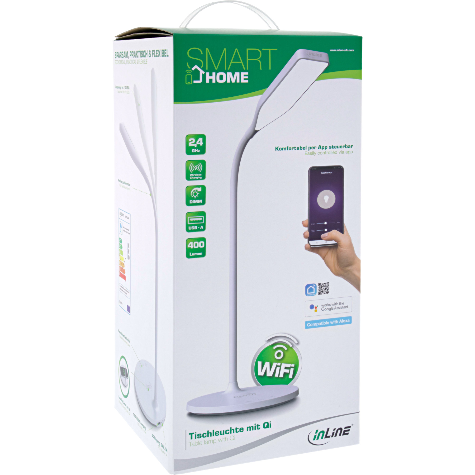 InLine SmartHome LED Office Light, Smartphone Wireless Qi Charger, white – image 5