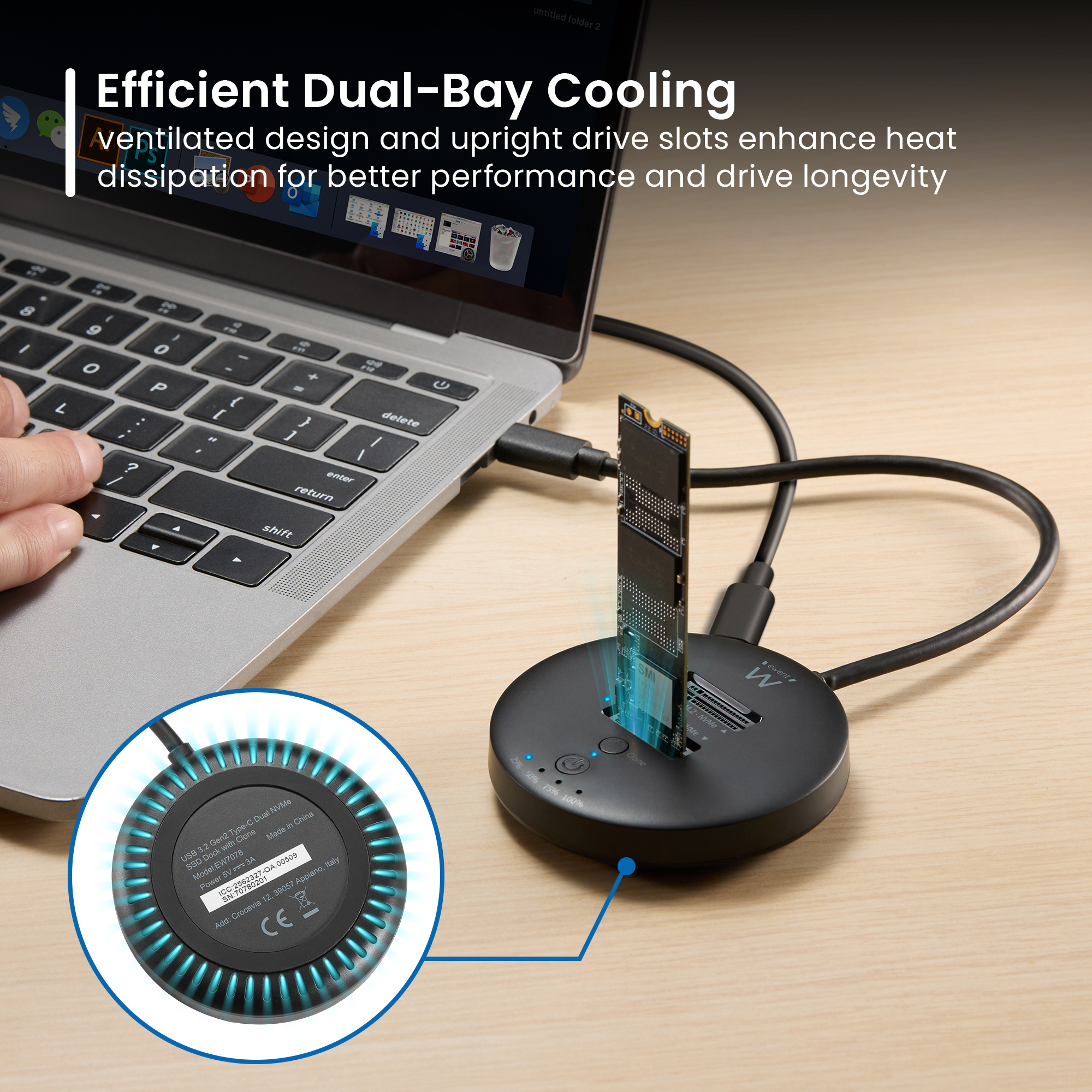 Ewent EW7078 storage drive docking station USB 3.2 Gen 1 (3.1 Gen 1) Type-C Black – image 3