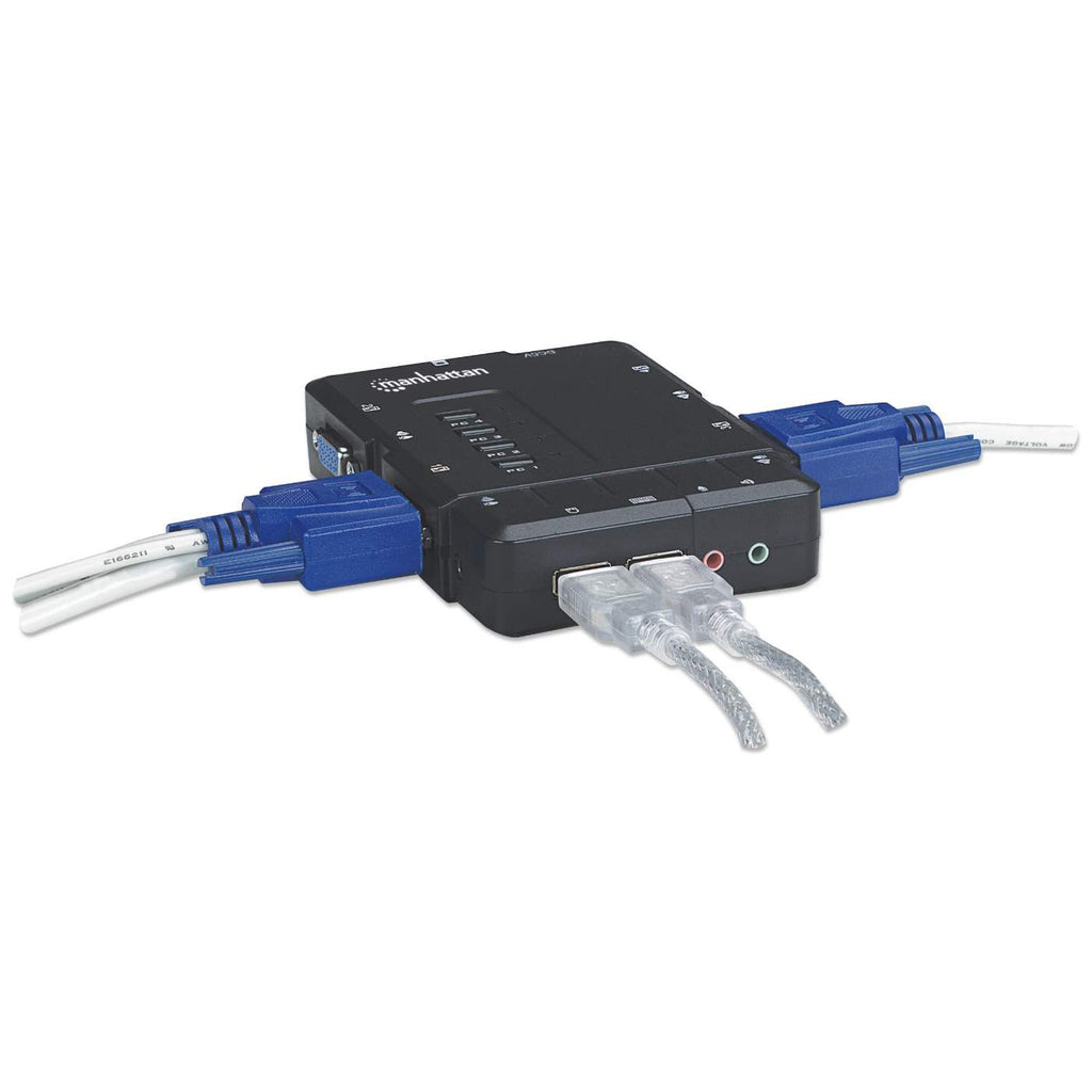Manhattan KVM Switch Compact 4-Port, 4x USB-A, Cables included, Audio Support, Control 4x computers from one pc/mouse/screen, Black, Lifetime Warranty, Boxed – image 7