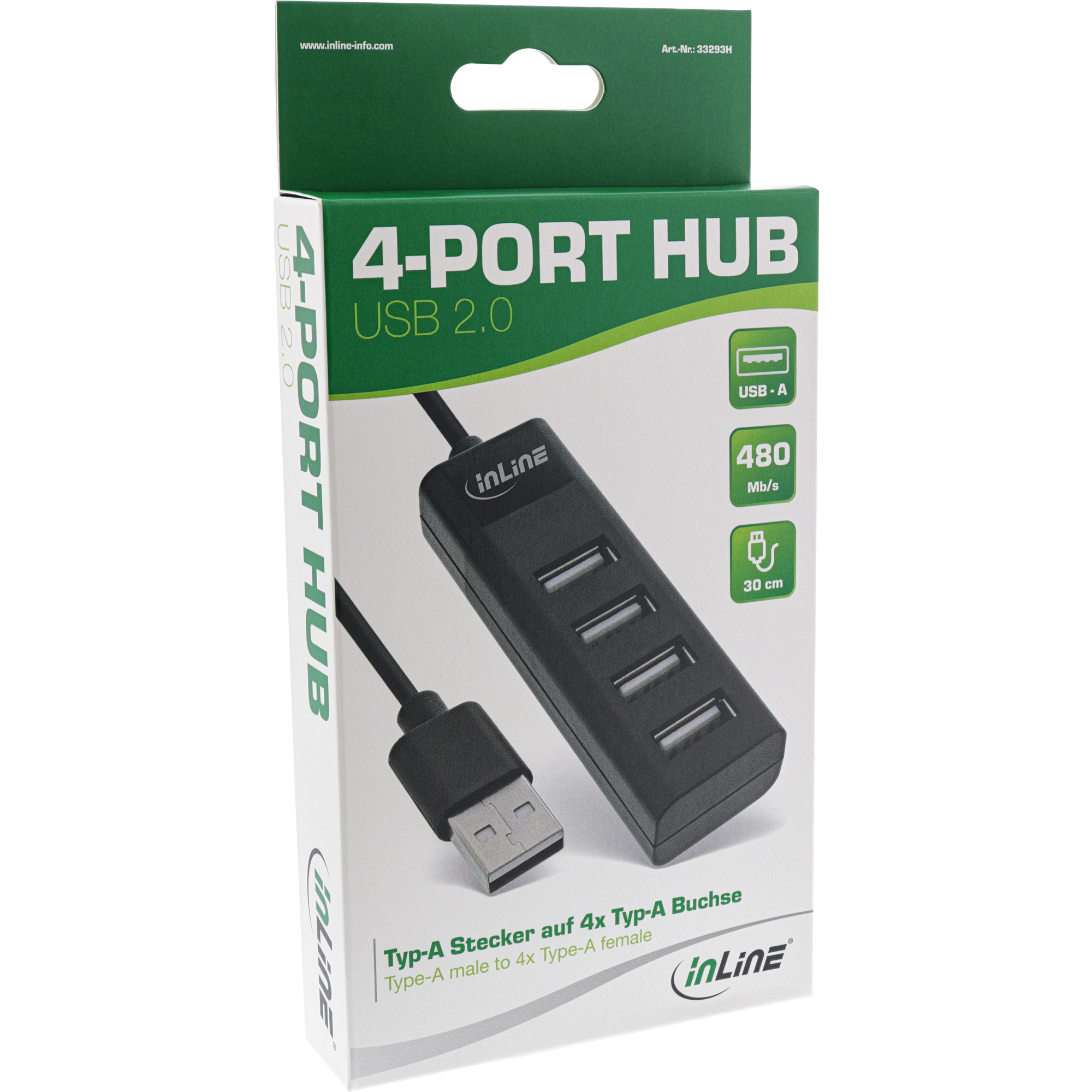 InLine USB 2.0 4-Port Hub, Type-A male to 4x Type-A female, black – image 3