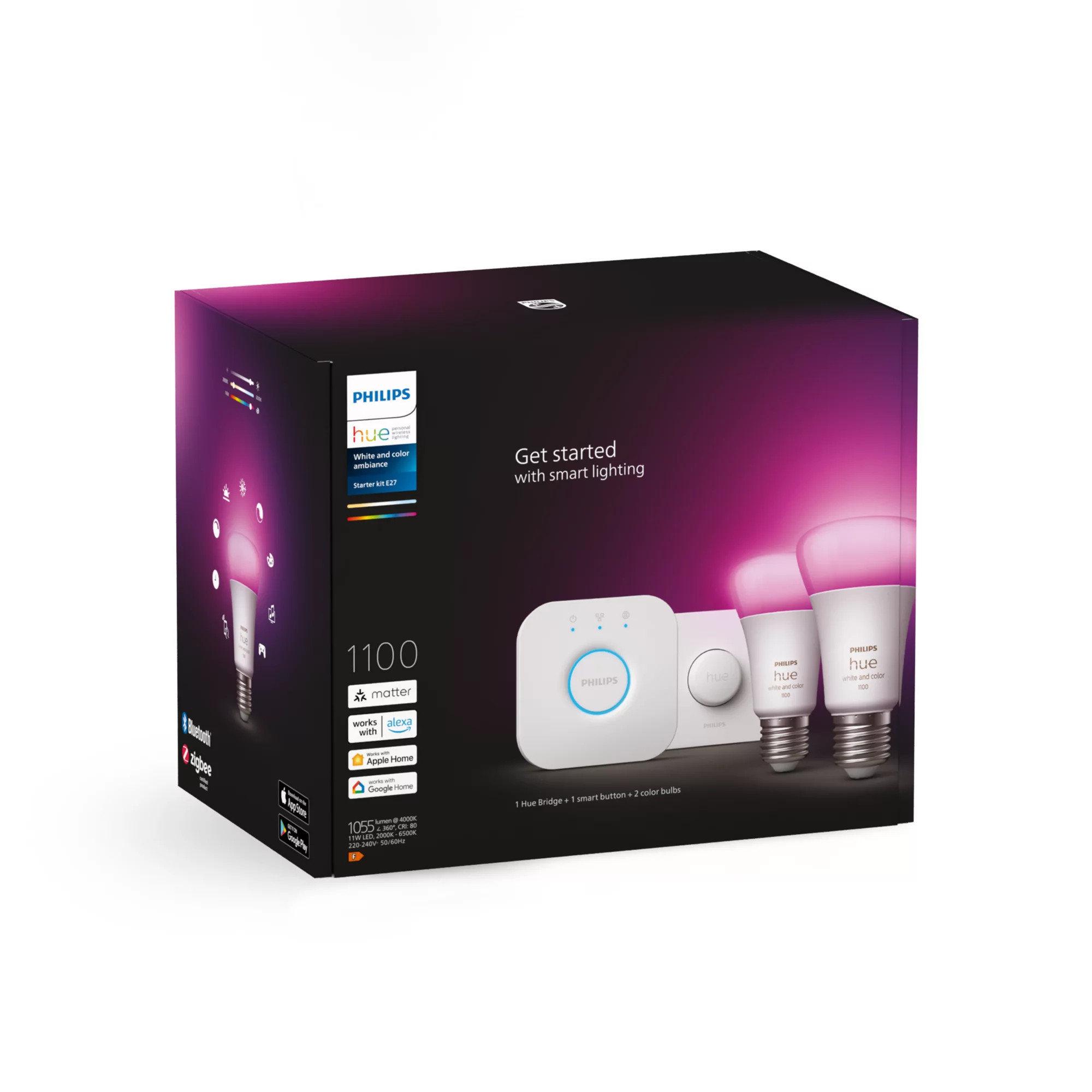 Philips by Signify Philips Hue White and colour ambience Starter kit: 2 E27 smart bulbs (1100) + smart button – image 3