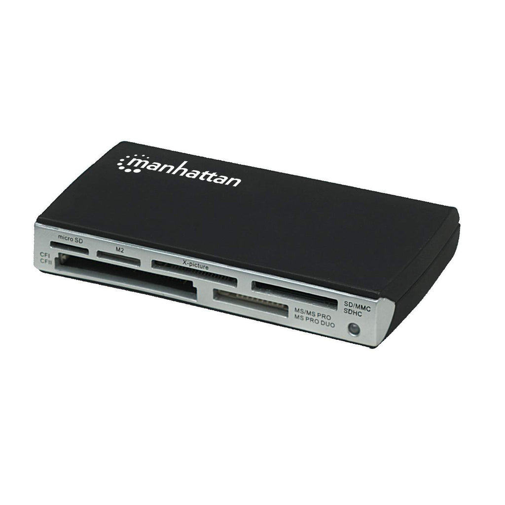 Manhattan USB-A Multi-Card Reader/Writer, 480 Mbps (USB 2.0), 60-in-1, Hi-Speed USB, Windows or Mac, Black, Three Year Warranty, Blister