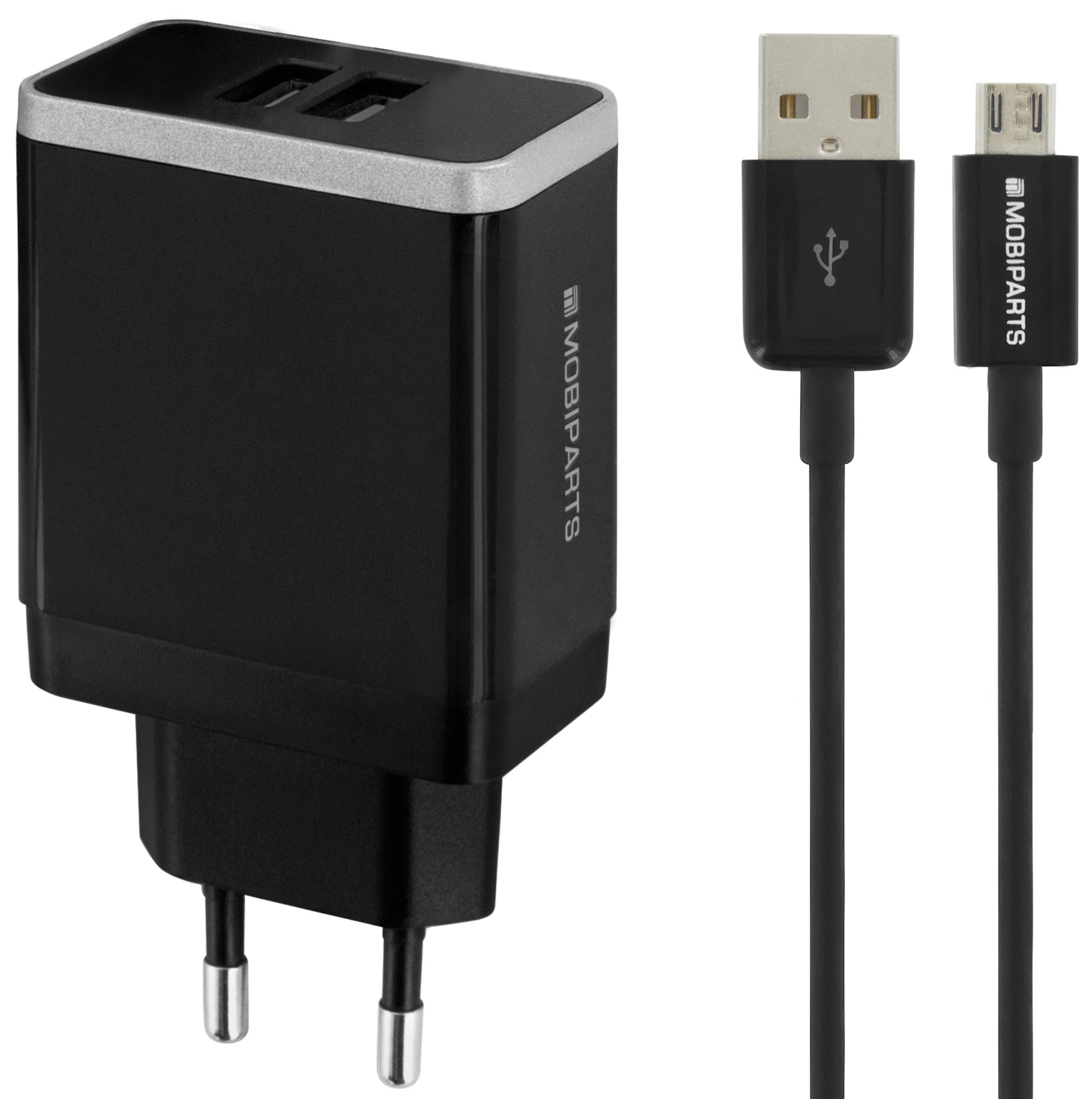 Mobiparts Wall Charger Dual USB 2.4A + Micro USB Cable Black – image 1
