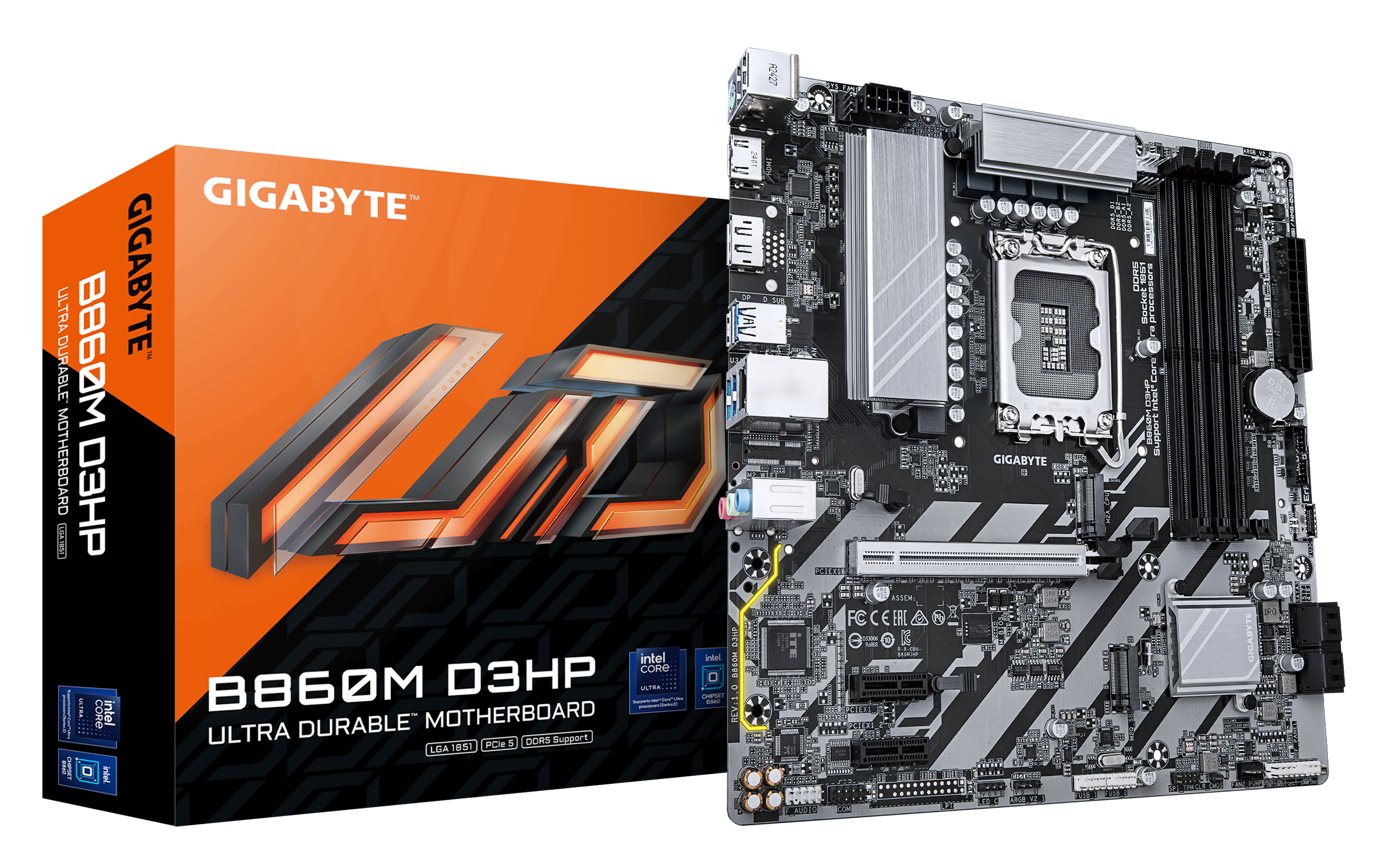 GIGABYTE B860M D3HP Scheda madre - CPU Intel Core Ultra VRM a 4121 fasi fino a 9066MHz DDR5 2xPCIe 4.0 M.2 LAN GbE USB 3.2 Gen 1