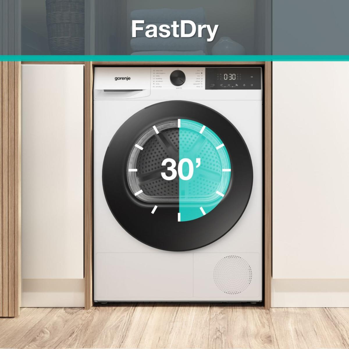 Gorenje Värmepumpstorktumlare (1–9 kg) med SensorDry för exakt torkning, TwinAir för jämna resultat och ExtraHygiene för mer hygieniska kläder. Lägre temperatur – image 9