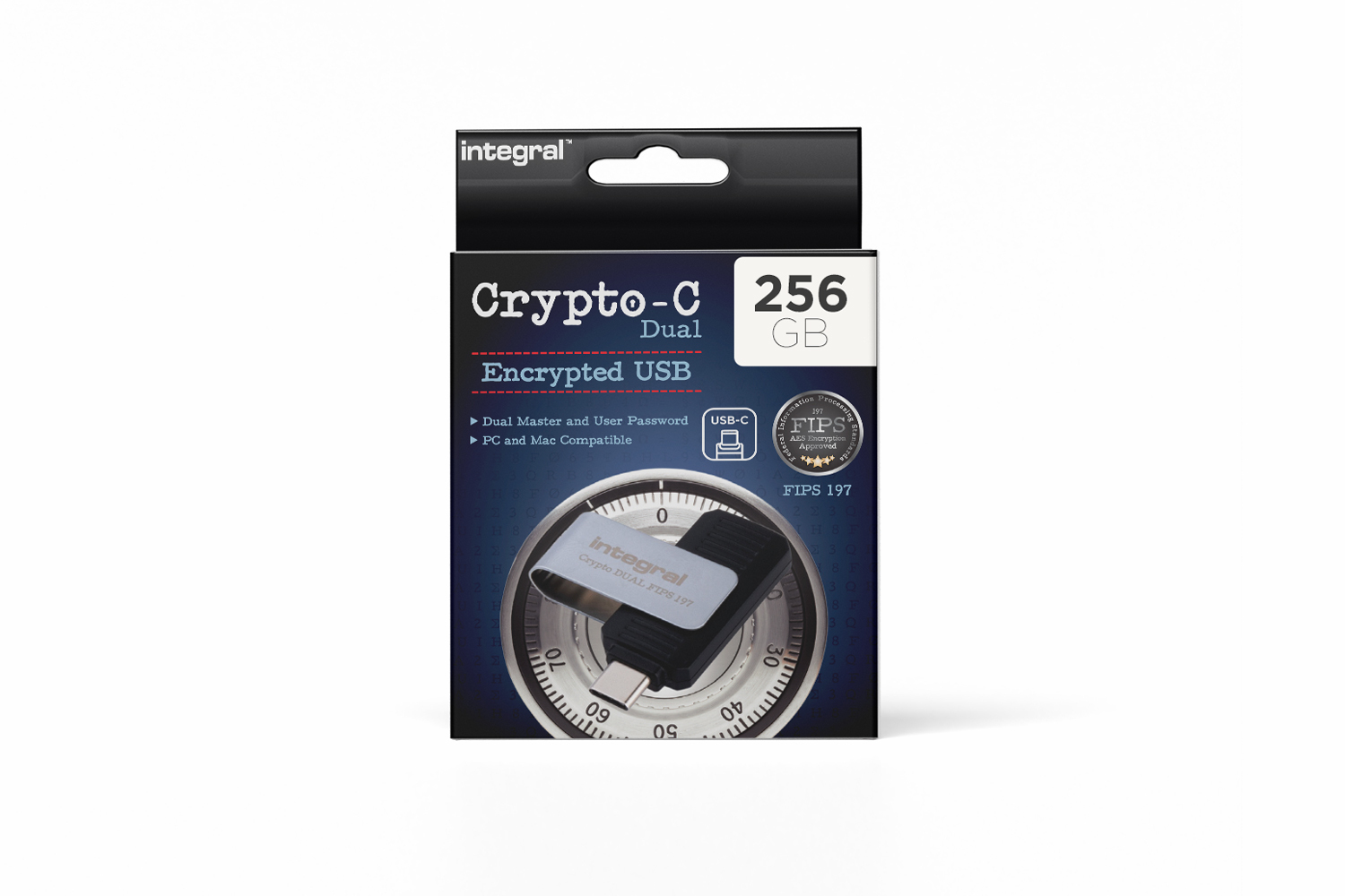 Integral 256GB HARDWARE ENCRYPTED USB-C 3.2 GEN1 DRIVE (USB3.1 USB3.0) SECURE DUAL PASSWORD ADMIN/USER 256BIT AES CRYPTO-C FIPS 197 – image 1
