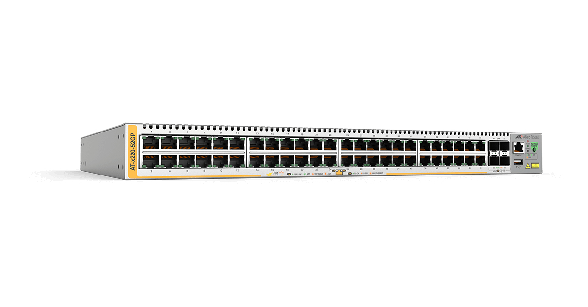 Allied Telesis AT-x220-52GP-50 Géré L3 Gigabit Ethernet (10/100/1000) Connexion Ethernet, supportant l'alimentation via ce port (PoE) 1U Gris
