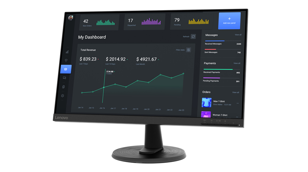 Monitor 24" 1920x1080 75Hz 7ms, Lenovo C24-40 LED, Panel VA, 1 HDMI 1 VGA, VESA