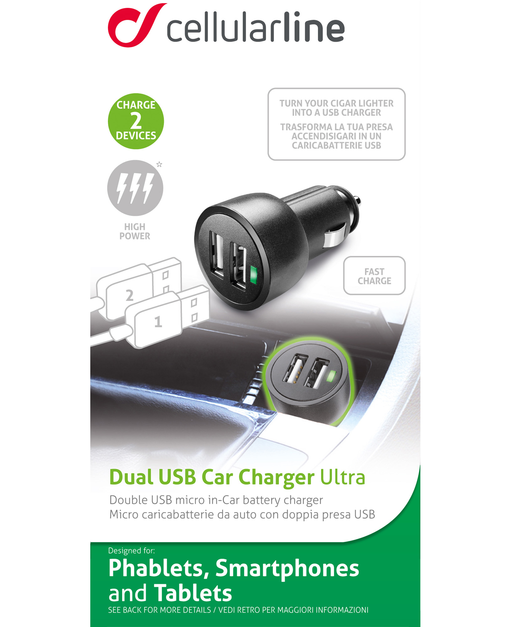 Cellularline USB Car Charger Dual Ultra - Fast Charge - iPhone, Samsung, Huawei and other Smartphones and Tablets – image 3