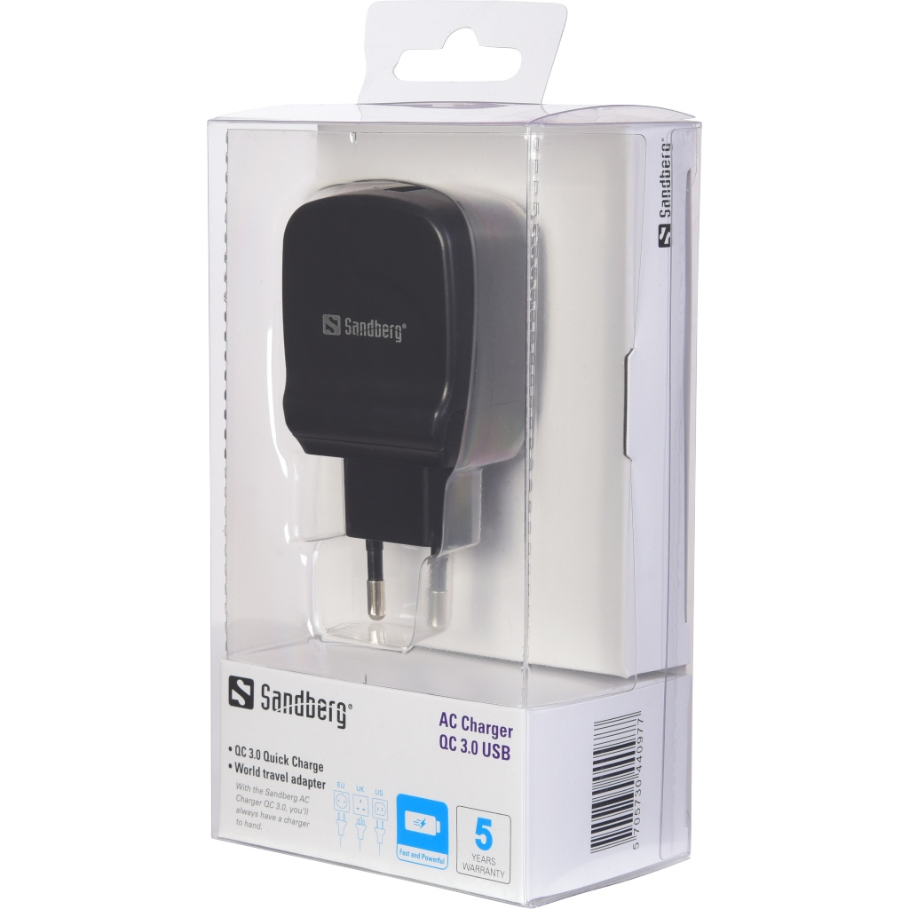 Sandberg AC Charger QC 3.0 USB EU+UK+US – image 2