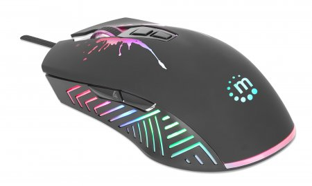 Manhattan Gaming Mouse with LEDs, Wired, Seven Button, Scroll Wheel, 7200dpi, Black with LED lighting, Three Year Warranty – image 2