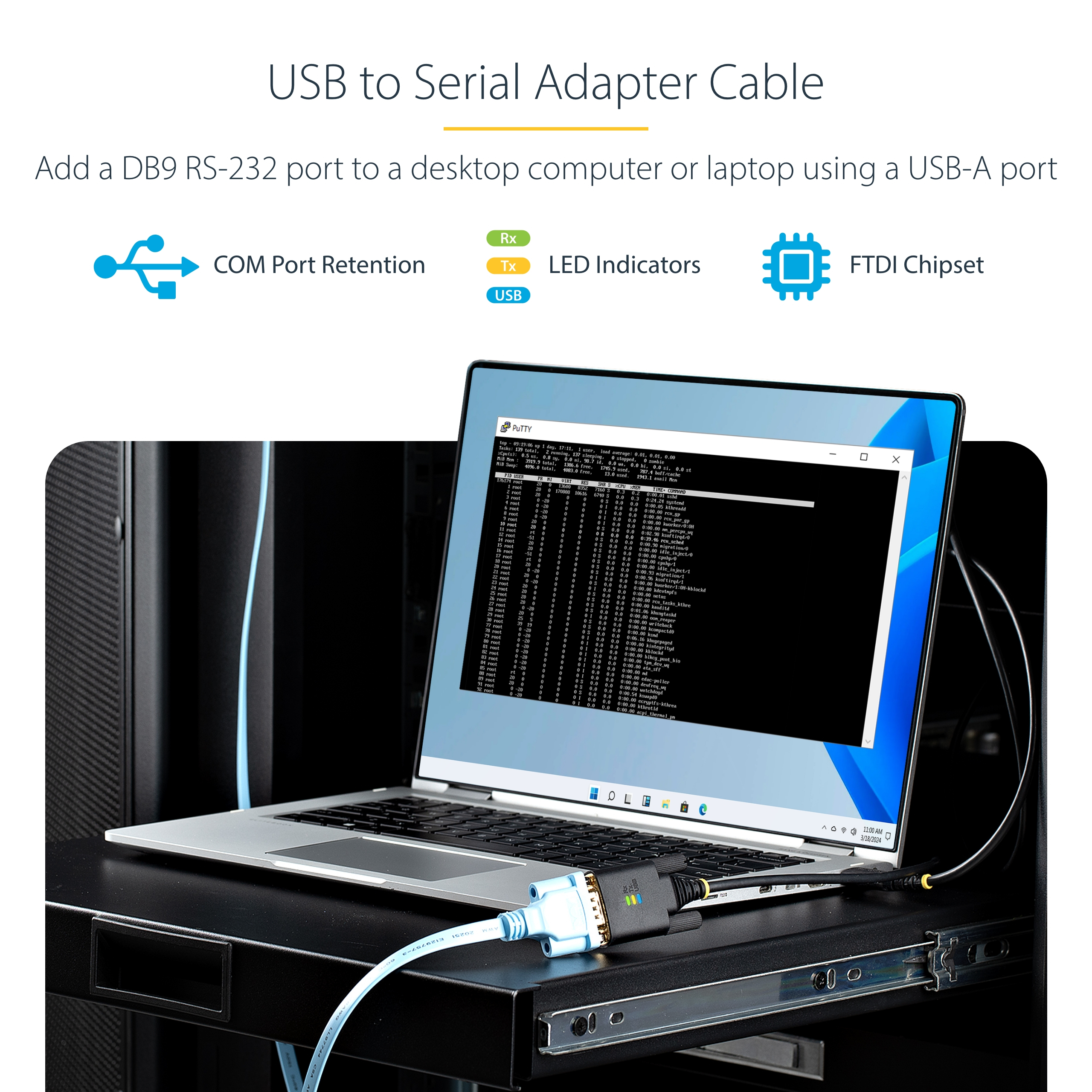 Resim StarTech.com 1P6FFC-USB-SERIAL 2m USB - DB9 Seri Adaptör Kablosu, Siyah