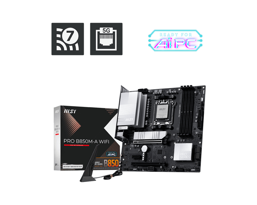 MSI PRO B850M-A WIFI AM5 Micro-ATX Motherboard Wi-Fi 7 5G LAN PCIe 5.0 M.2 PROB850MAWIFI