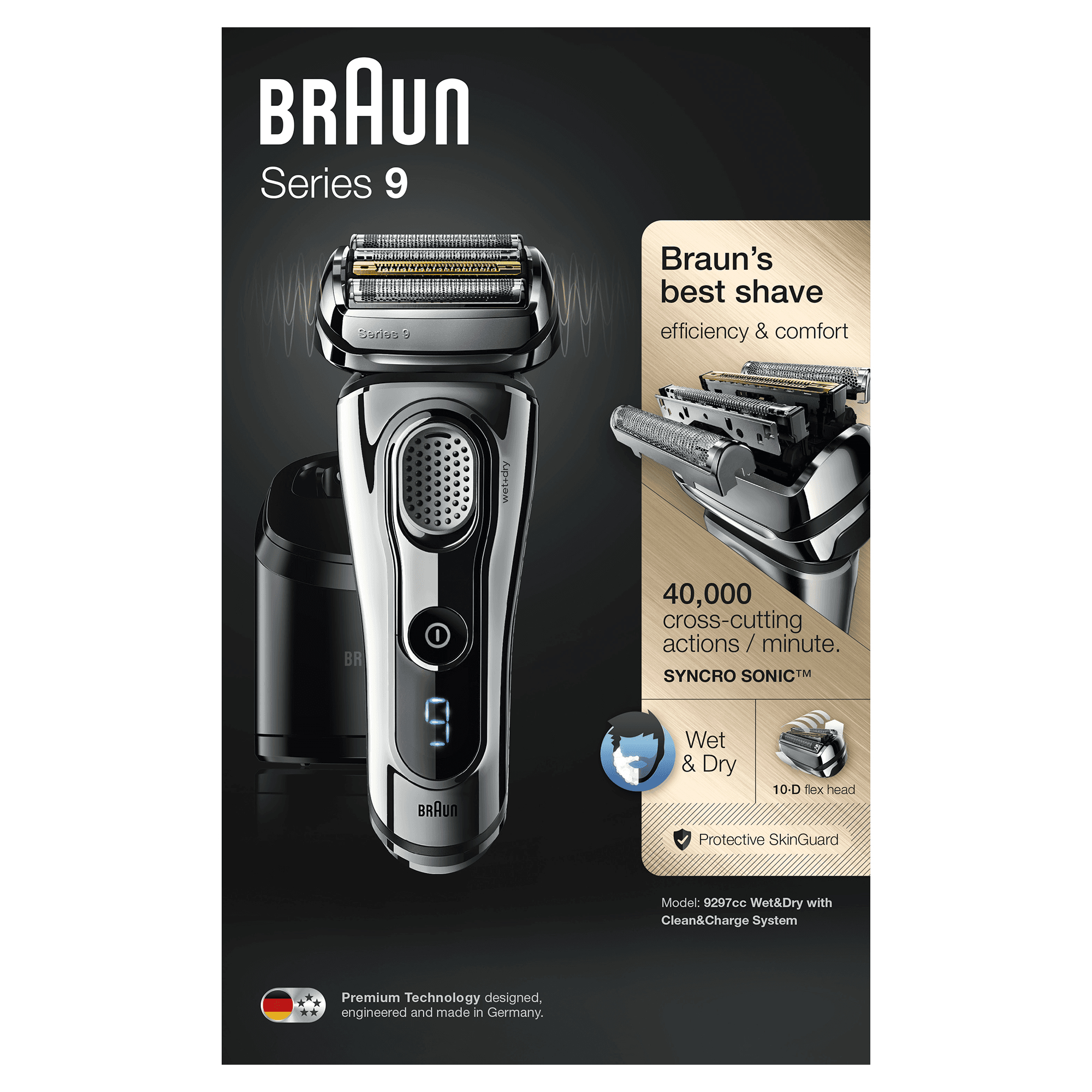 Braun Series 9 Electric Shaver for Men 9297cc, Clean&Charge Station and Leather Travel Case – Chrome – image 2