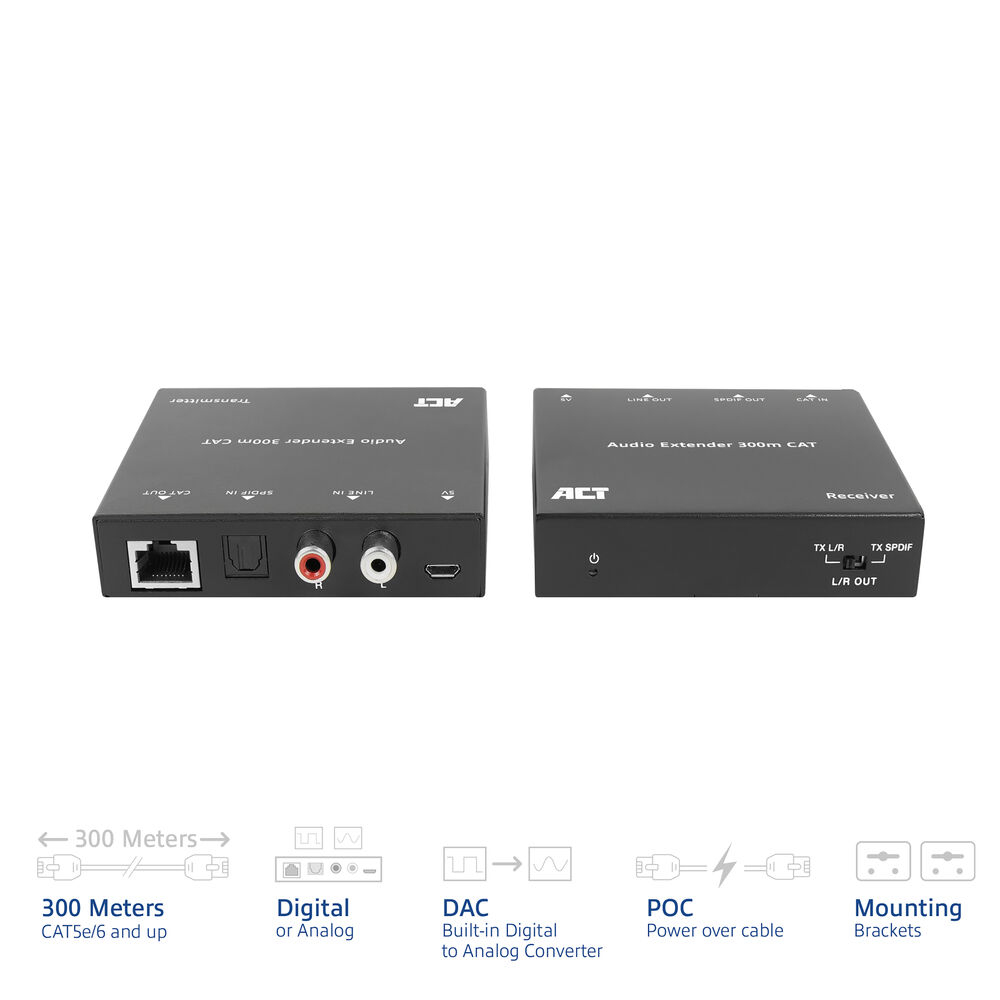 ACT Digital or analog audio extender set over CAT5e/6, with DAC, up to 300 meters – image 2