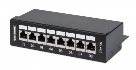 Intellinet 8-Port Cat6a Patchpanel, geschirmt, Desktop, FTP, Klemmleisten mit 90 Grad abgewinkelten Kabeleinführungen, schwarz
