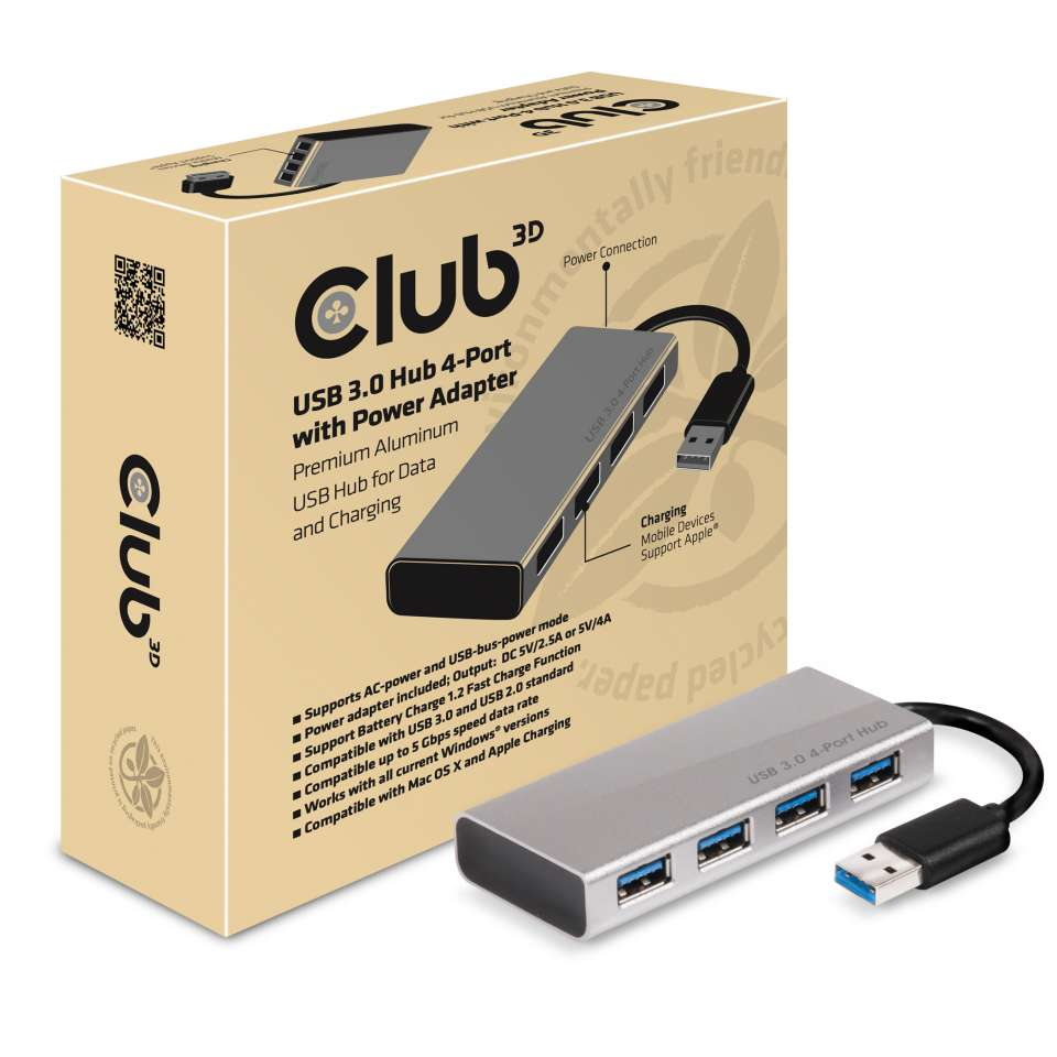 CLUB3D USB 3.0 Hub 4-Port with Power Adapter – image 2