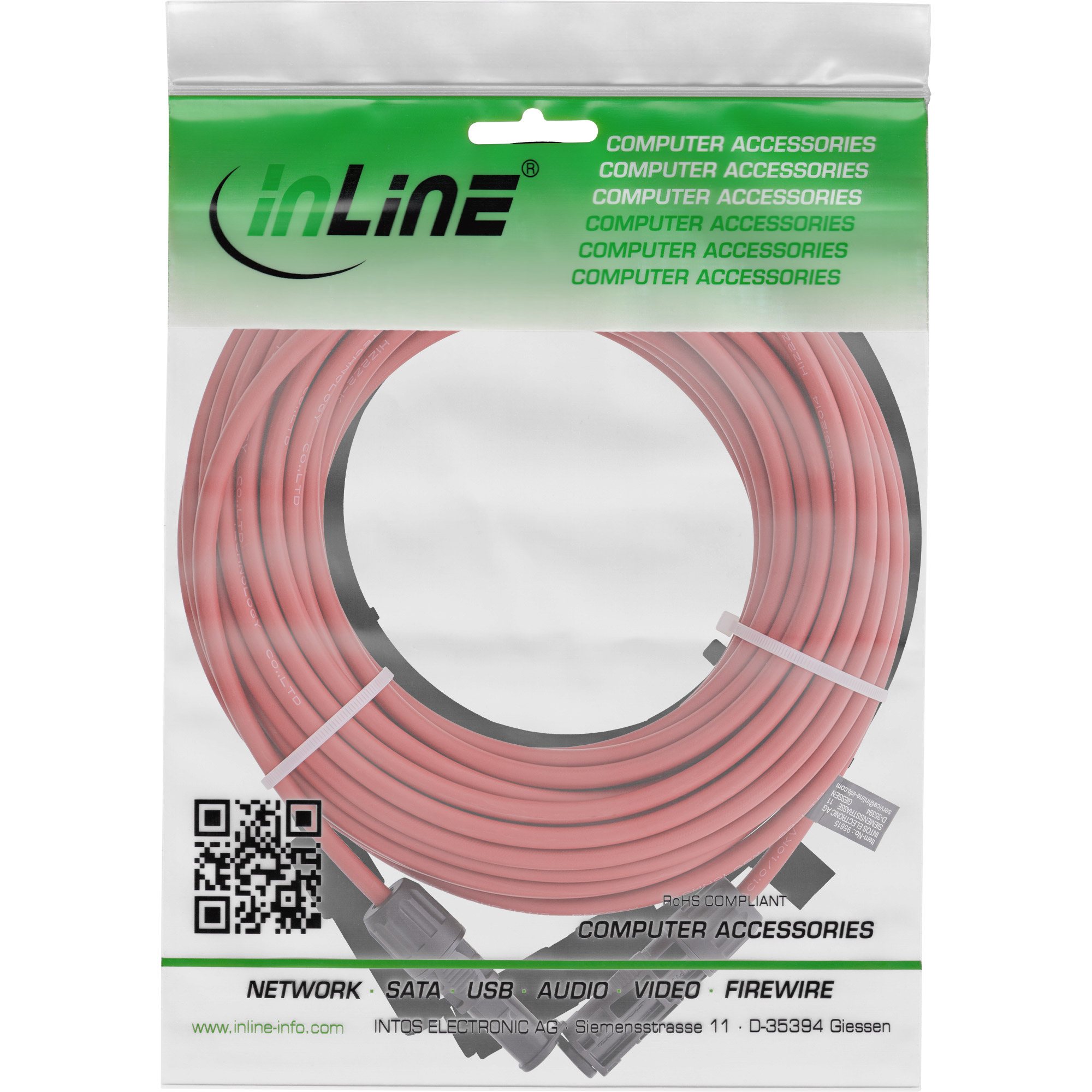 Resim InLine 95412 Orta Gerilim Kablosu, Kırmızı/Siyah, 1500V, 4 mm²