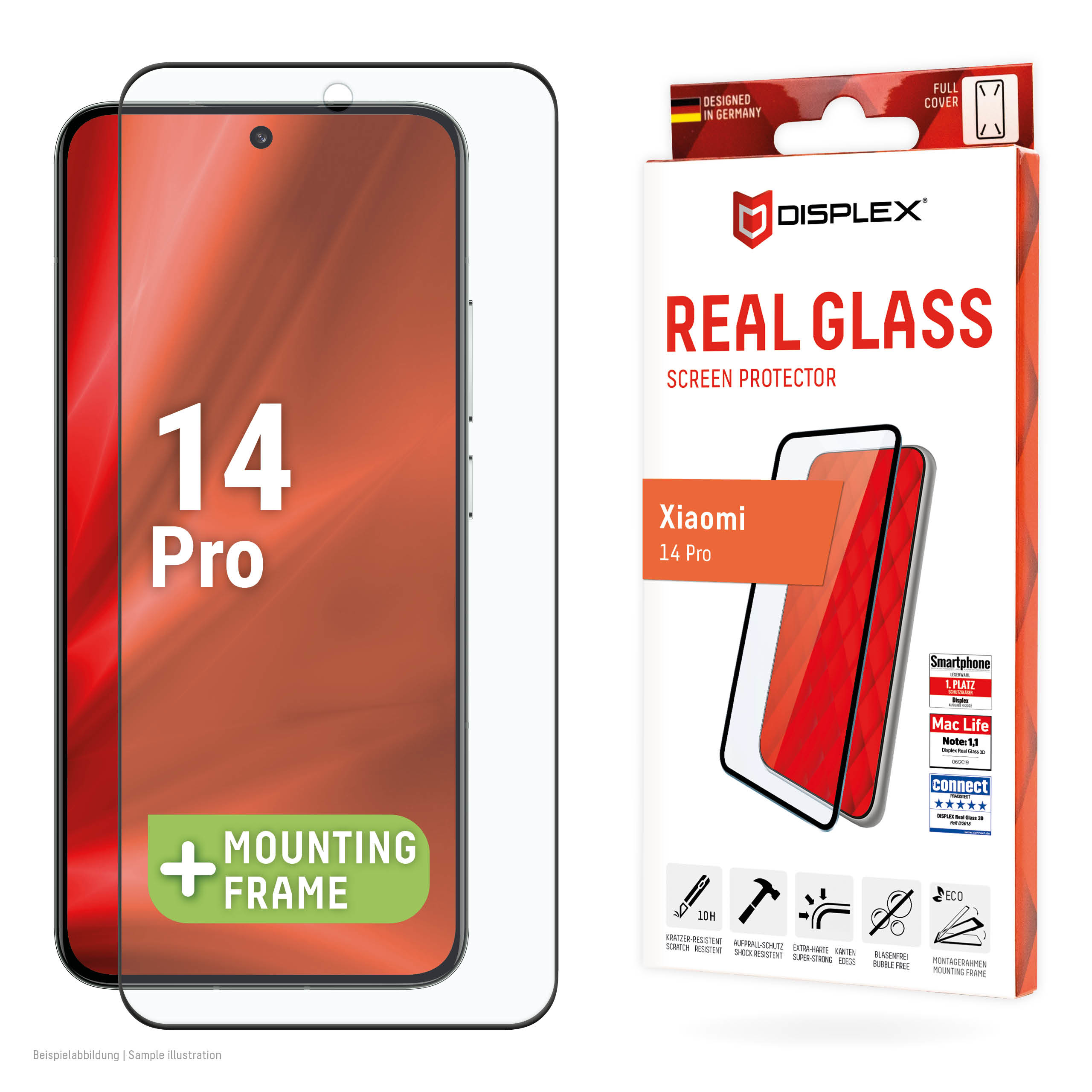 Displex Full Cover Screen Protector (10H) for Xiaomi 14 Pro, Eco Mounting Frame, Full Cover