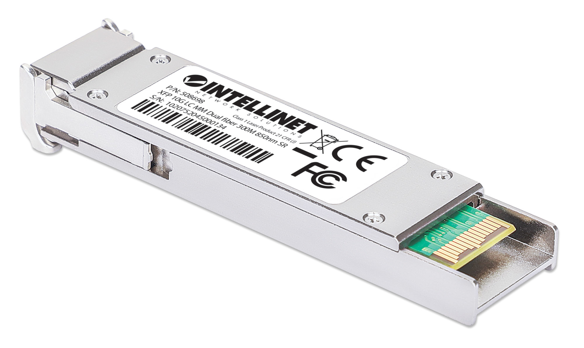 Intellinet 10 Gigabit Fiber XFP Optical Transceiver Module 10GBase-SR (LC) Multi-Mode Port, 300 m (984 ft.), MSA-compliant for Maximum Compatibility, Silver – image 2