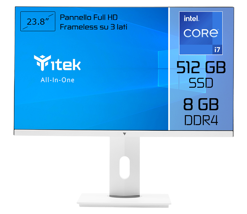 itek ITPCOAW24I78G5S All-in-One PC/workstation Intel® Core™ i7 i7-11700 60.5 cm (23.8″) 1920 x 1080 pixels 8 GB DDR4-SDRAM 512 GB SSD Wi-Fi 5 (802.11ac) White image 1