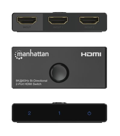 Manhattan HDMI Switch 2-Port, 8K@60Hz, Bi-Directional, Black, Displays output from x1 HDMI source to x2 HD displays (same output to both displays) or Connects x – image 4