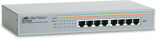 Allied Telesis 8 x 10/100TX FE Switch, Internal PSU - Rackmountable.