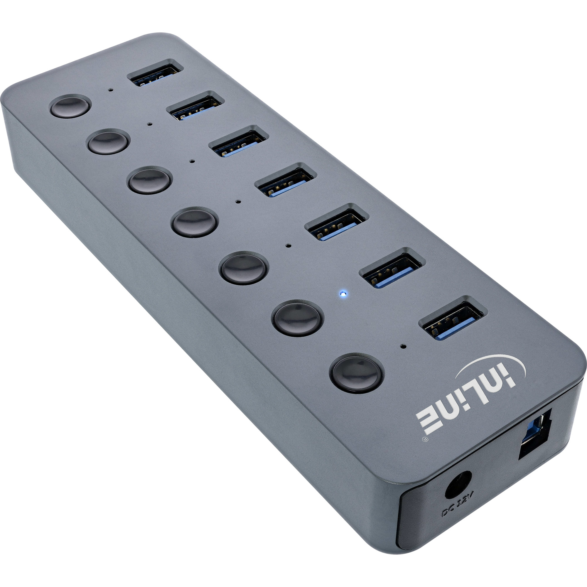 InLine USB 3.2 Gen.1 hub, 7-port, with switch, aluminium, grey, with PSU – image 2