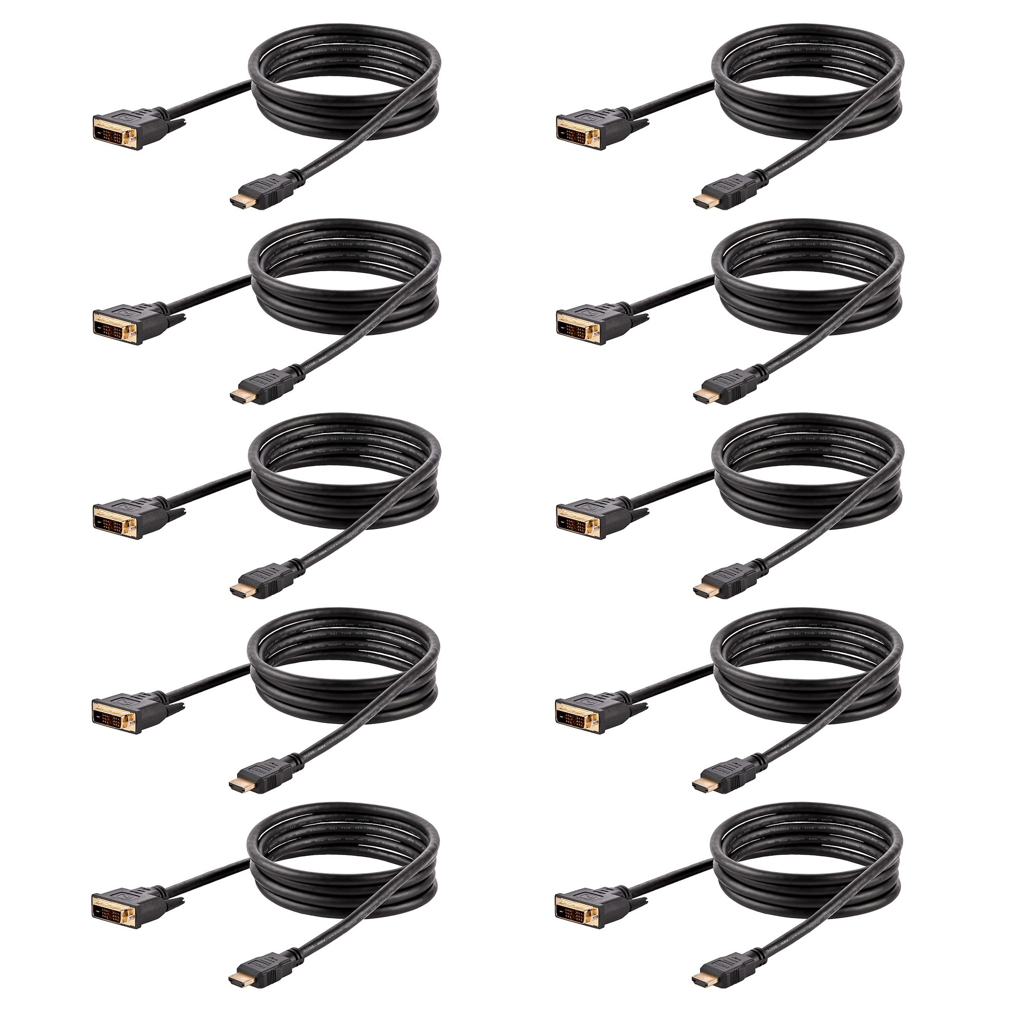 StarTech.com 6ft (1.8m) HDMI to DVI Cable, DVI-D Display (1920x1200p), 10 Pack, Black, 19 Pin