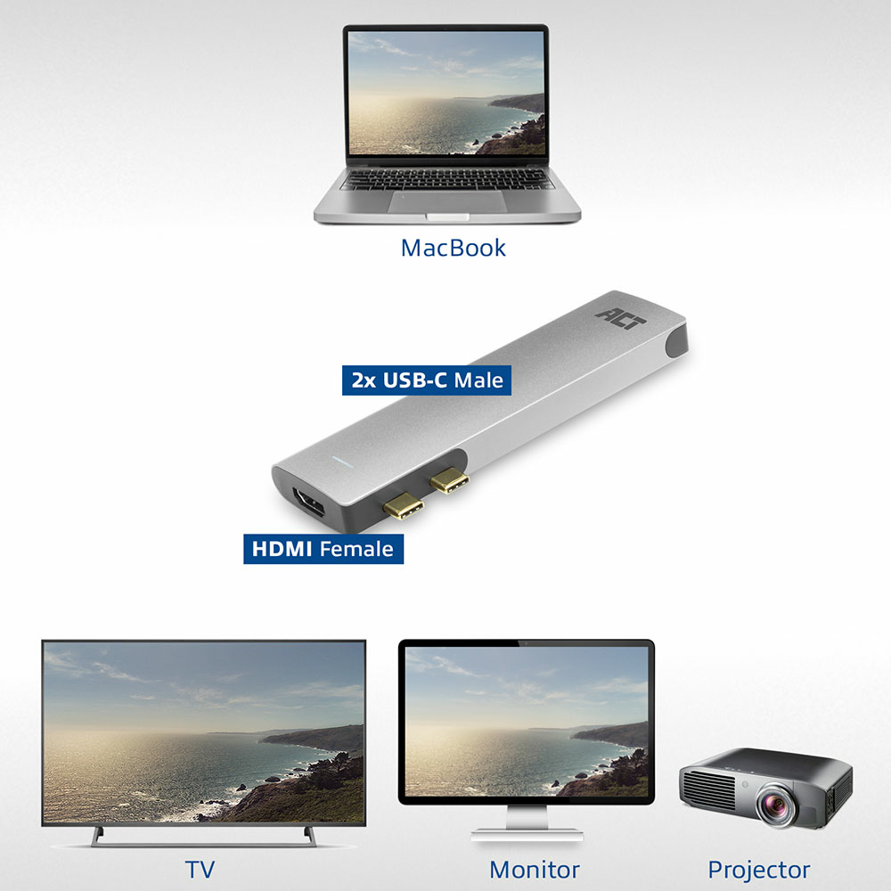 ACT USB-C Thunderbolt™ 3 multiport adapter for 1 HDMI monitor, 2x USB-A, 1x USB-C, card reader, PD pass-through – image 9