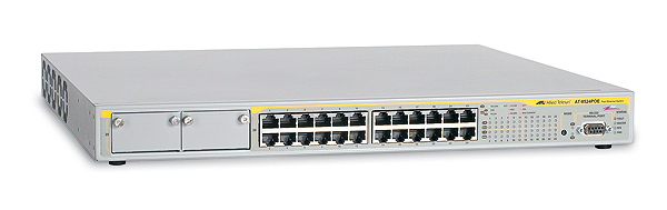 Allied Telesis 10/100TX x 24 ports PoE FE L2+ Switch w/ 2x Gigabit exp. bays